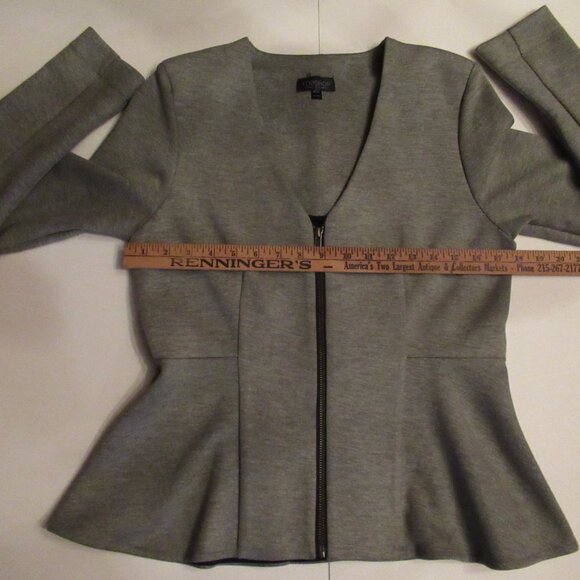 TopShop Peplum V Neck Zip Front Jacket Heather Gray US 10 EUC Long Sleeve Blazer - Picture 10 of 16